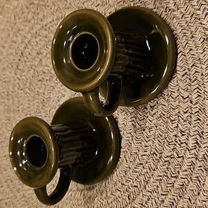 New Set Of 2 Hearth & Hand Olive Green Ceramic Taper Candle Holders